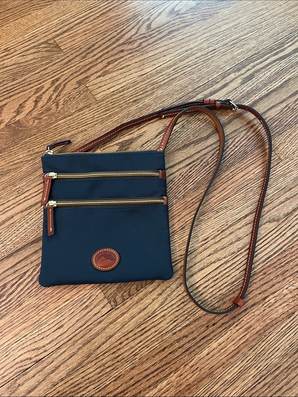 Dooney & Bourke Navy Crossbody Bag with Brown Trim